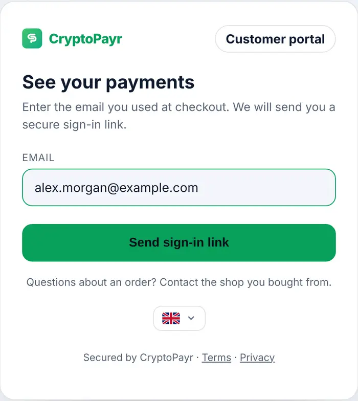Signing in to the customer portal with an email address