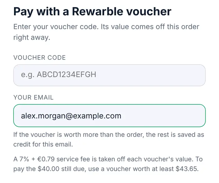 Paying an order with a Rewarble voucher