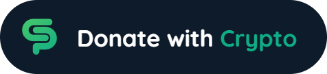 Donate with Crypto badge, dark, on a light background